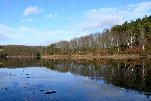 Steinbachtalsperre, Euskirchen-Kirchheim, Naherholungsgebiet, Eisspiegel